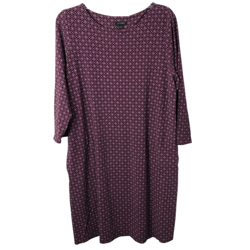 J.Jill Women's Wearever Collection Maroon Patterned 3/4 Sleeve Shift Dress Large
